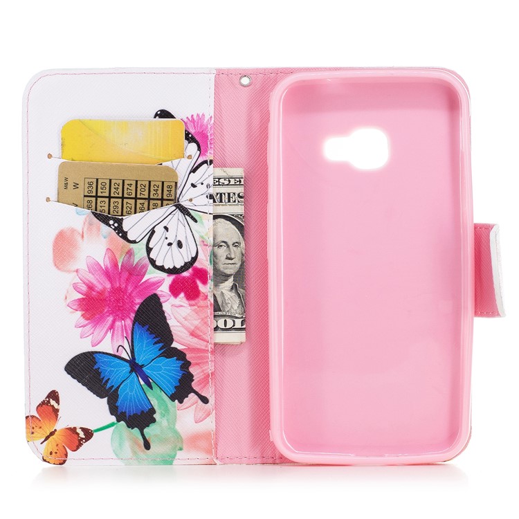 Padrão de impressão de carteira de couro dobrável invólucro móvel para Samsung Galaxy Xcover 4 SM-G390F - borboleta e flores-8
