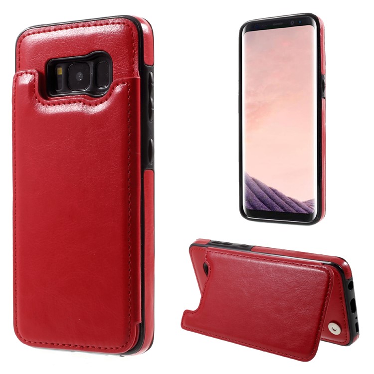 PU Leather Coated Stand TPU Back Case with Card Slots for Samsung Galaxy S8 SM-G950 - Red-1