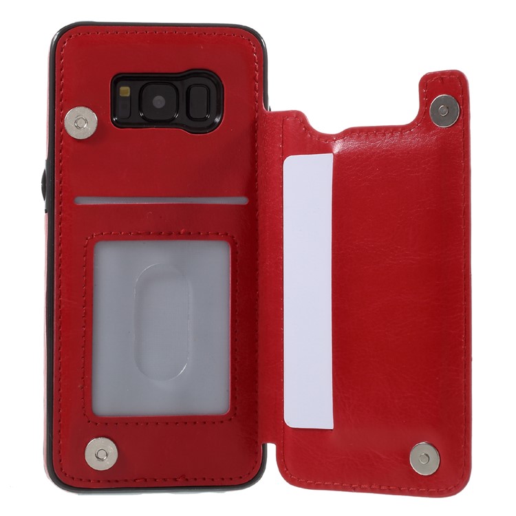 PU Leather Coated Stand TPU Back Case with Card Slots for Samsung Galaxy S8 SM-G950 - Red-3