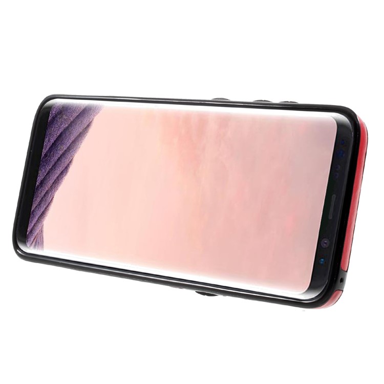 PU Leather Coated Stand TPU Back Case with Card Slots for Samsung Galaxy S8 SM-G950 - Red-4