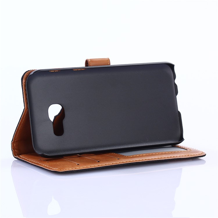 Jeans Cloth Wallet Leather Flip Case with Stand for Samsung Galaxy A3 (2017) - Black-5