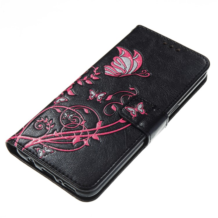 Imprint Colored Butterfly and Flower Leather Wallet Case for Samsung Galaxy S8 G950 - Black-2