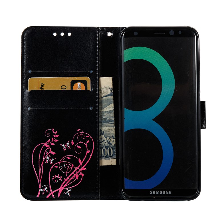 Imprint Colored Butterfly and Flower Leather Wallet Case for Samsung Galaxy S8 G950 - Black-6