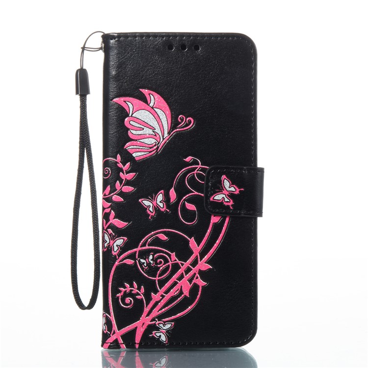 Imprint Colored Butterfly and Flower Leather Wallet Case for Samsung Galaxy S8 G950 - Black-7