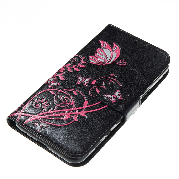Wallet PU Leather Stand Butterfly Flower Case for Samsung Galaxy J3 (2016) / J3 J320 - Black-2