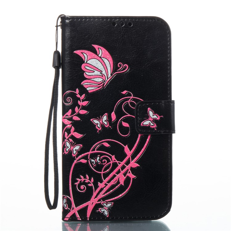 Wallet PU Leather Stand Butterfly Flower Case for Samsung Galaxy J3 (2016) / J3 J320 - Black-7