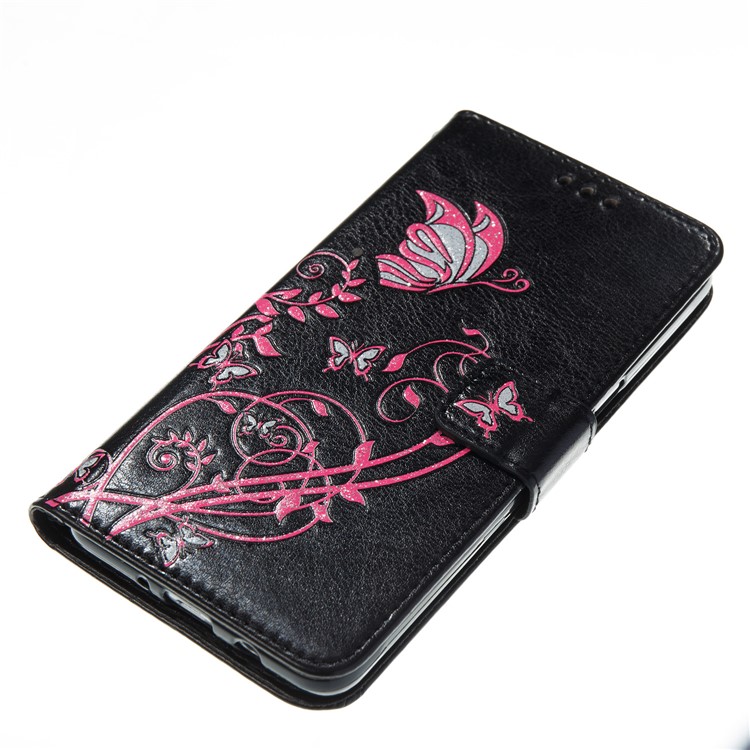 Imprint Colored Butterfly and Flower Leather Case Accessory for Samsung Galaxy J5 (2016) J510 - Black-2