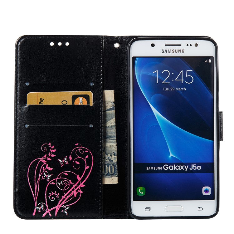 Imprint Colored Butterfly and Flower Leather Case Accessory for Samsung Galaxy J5 (2016) J510 - Black-6
