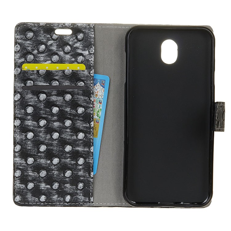 Metal Style Imprinted Wallet Leather CellPhone Case for Samsung Galaxy J7 (2017) EU Version - Grey / Bumps-3