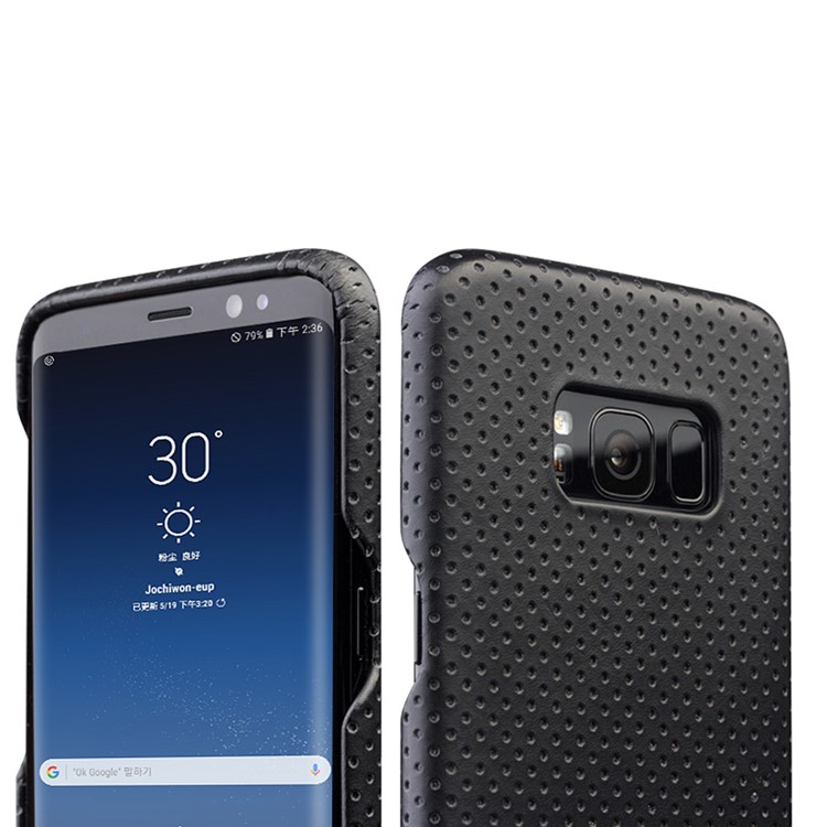 QIALINO Mesh Holes Genuine Leather Skin PC Phone Case for Samsung Galaxy S8 G950 - Black-5