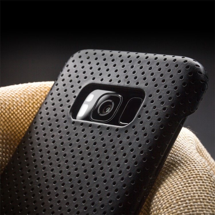 QIALINO Mesh Holes Genuine Leather Skin PC Phone Case for Samsung Galaxy S8 G950 - Black-7