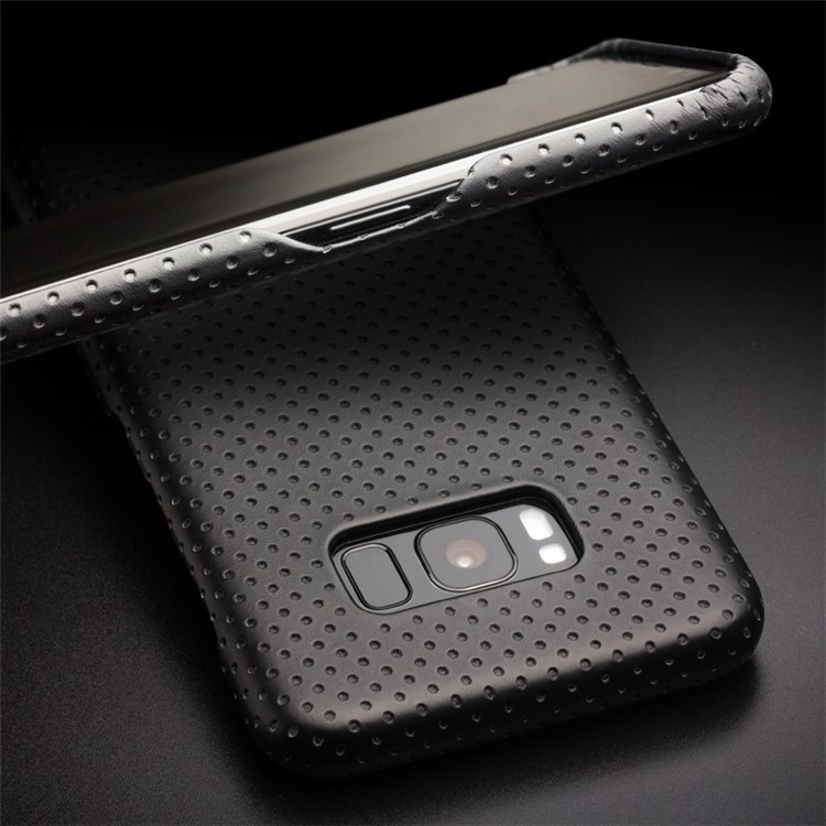QIALINO Mesh Holes Genuine Leather Skin PC Phone Case for Samsung Galaxy S8 G950 - Black-8