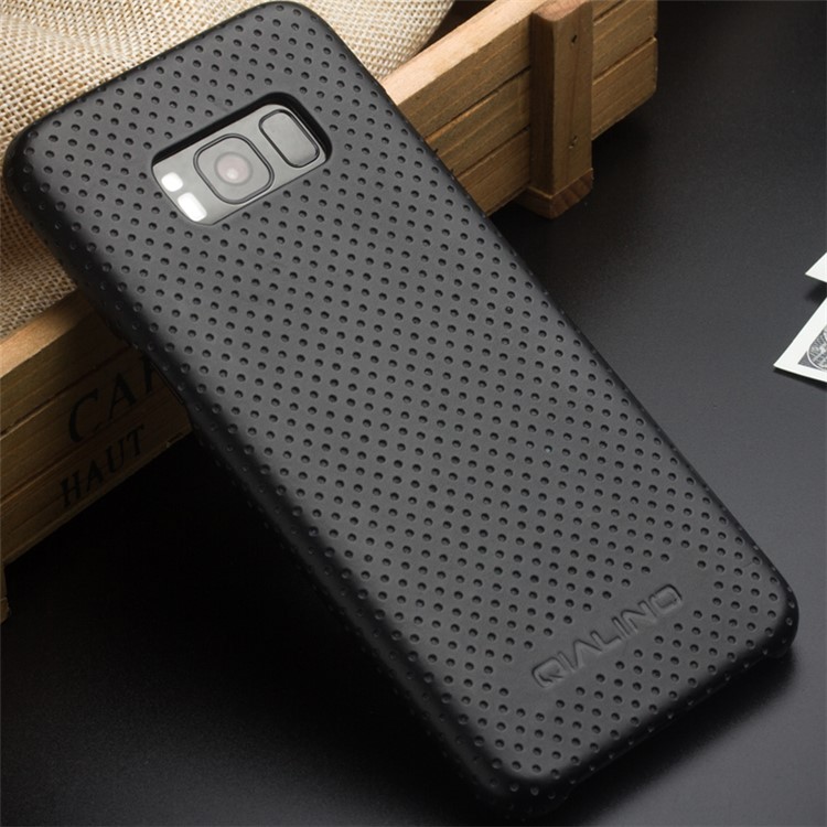 QIALINO Mesh Holes Genuine Leather Skin PC Phone Case for Samsung Galaxy S8 G950 - Black-9