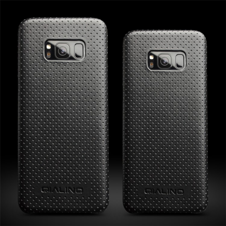 QIALINO Mesh Holes Genuine Leather Skin PC Phone Case for Samsung Galaxy S8 Plus G955 - Black-10