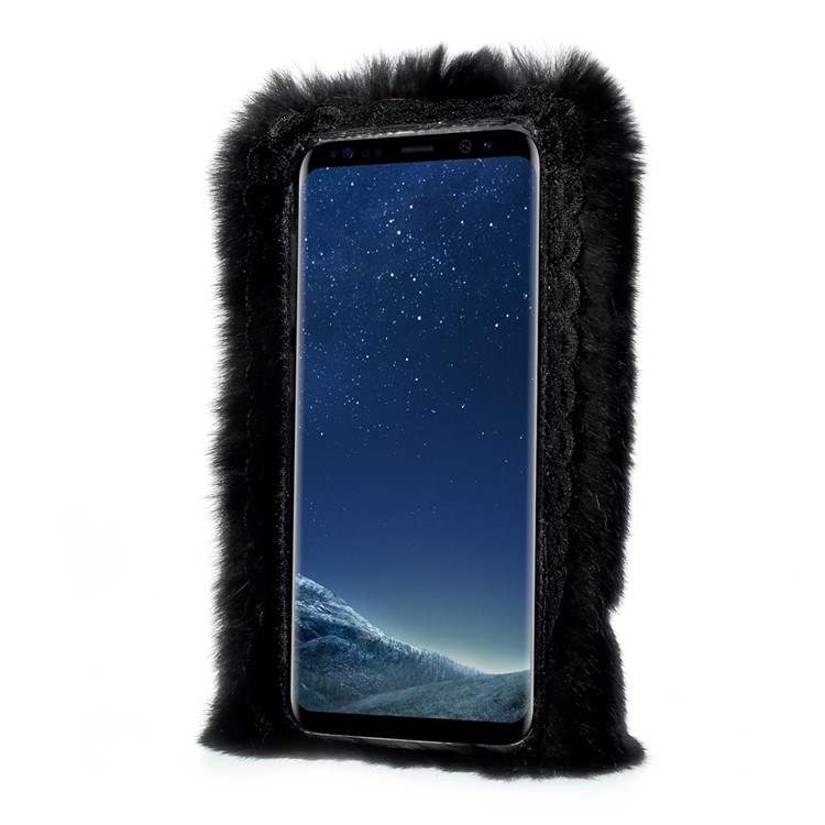 For Samsung Galaxy S8 Plus G955 Rhinestone Decor Fluffy Soft TPU Back Case - Black-2