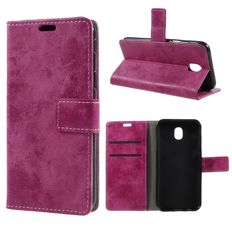 

For Samsung Galaxy J5 (2017) EU Version Retro Style Wallet Leather Phone Case with Stand - Rose