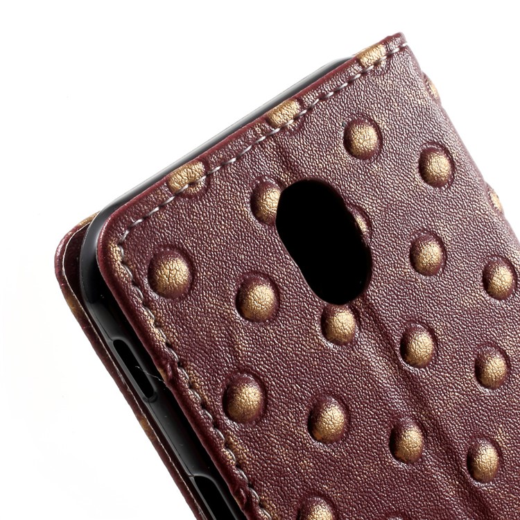 Metal Style Pattern Leather Case with Wallet Slots for Samsung Galaxy J3 (2017) EU Version - Rivet / Red-9