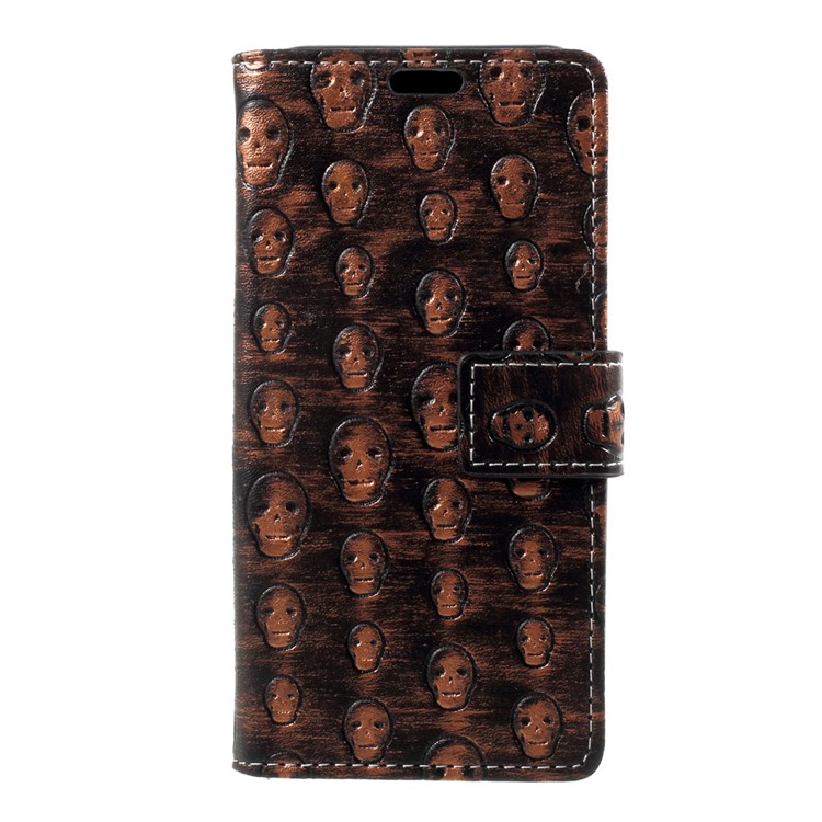 

Metal Style Pattern Leather Shell with Wallet Slots for Samsung Galaxy J3 (2017) EU Version - Skull / Brown