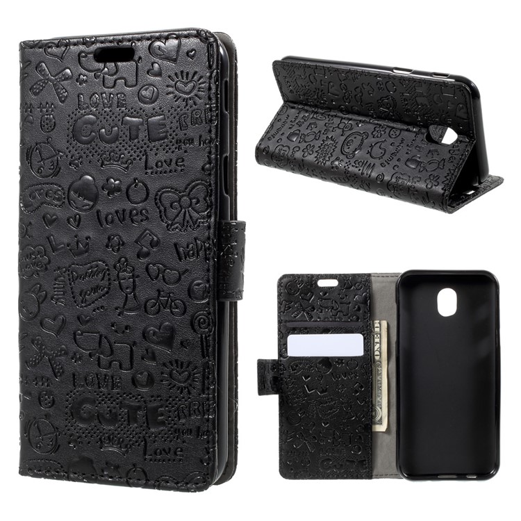 Cartoon Graffiti Wallet Leather Phone Case with Stand for Samsung Galaxy J5 (2017) EU Version - Black-1