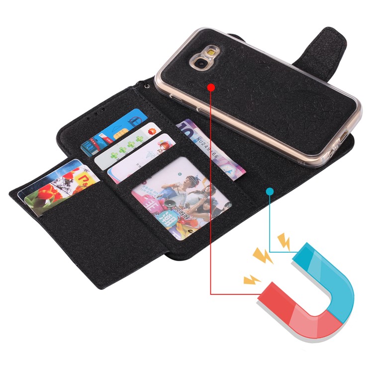 Movable 2-in-1 Imprint Glitter Powder Leather Wallet Phone Case for Samsung A5 2017 A520 - Black-7