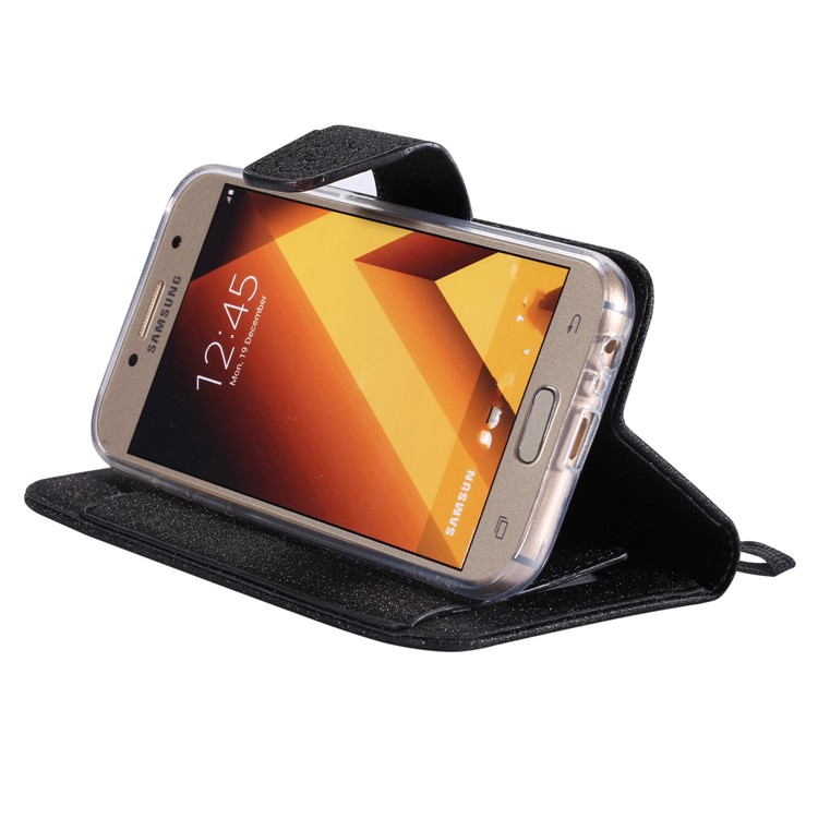 Movable 2-in-1 Imprint Glitter Powder Leather Wallet Phone Case for Samsung A5 2017 A520 - Black-8