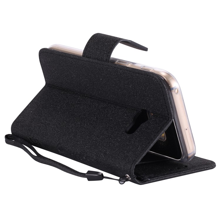 Movable 2-in-1 Imprint Glitter Powder Leather Wallet Phone Case for Samsung A5 2017 A520 - Black-9