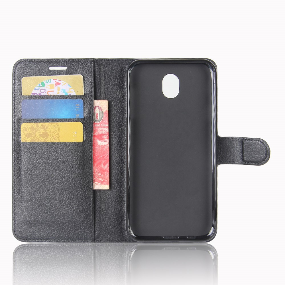 Litchi Skin Wallet Leather Flip Com Stand For Samsung Galaxy J7 (2017) Versão da ue - Preto