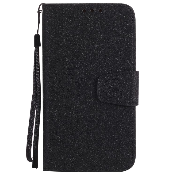 Glitter Imprint Leather Wallet + Detachable TPU Back Case for Samsung Galaxy A3 (2017) - Black-1