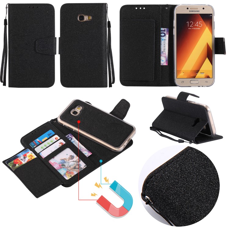 Glitter Imprint Leather Wallet + Detachable TPU Back Case for Samsung Galaxy A3 (2017) - Black-3