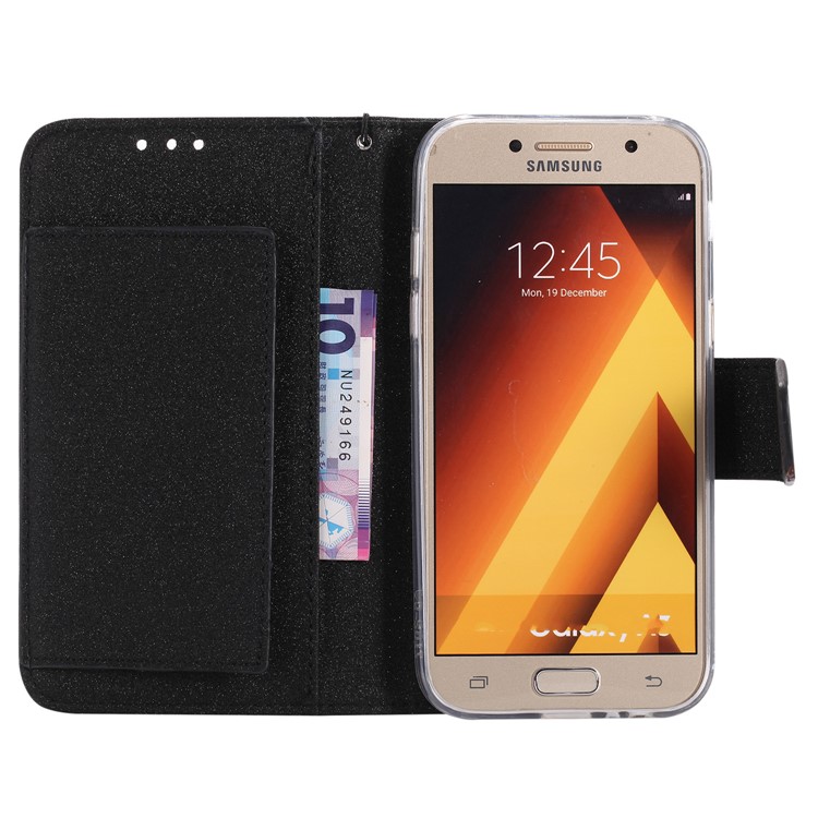 Glitter Imprint Leather Wallet + Detachable TPU Back Case for Samsung Galaxy A3 (2017) - Black-4