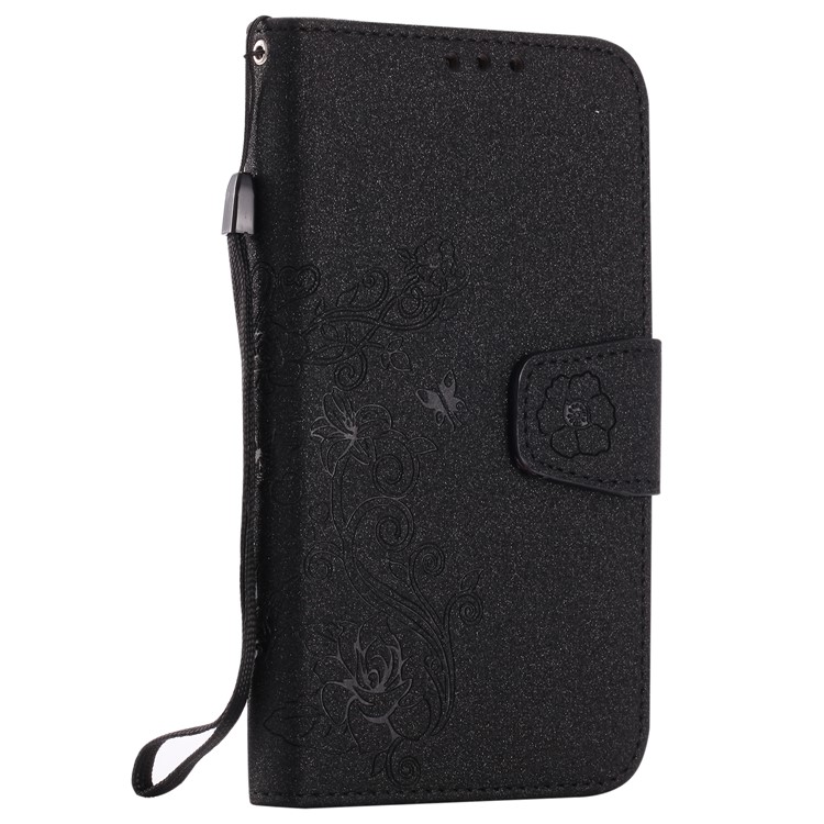 Glitter Imprint Leather Wallet + Detachable TPU Back Case for Samsung Galaxy A3 (2017) - Black-5