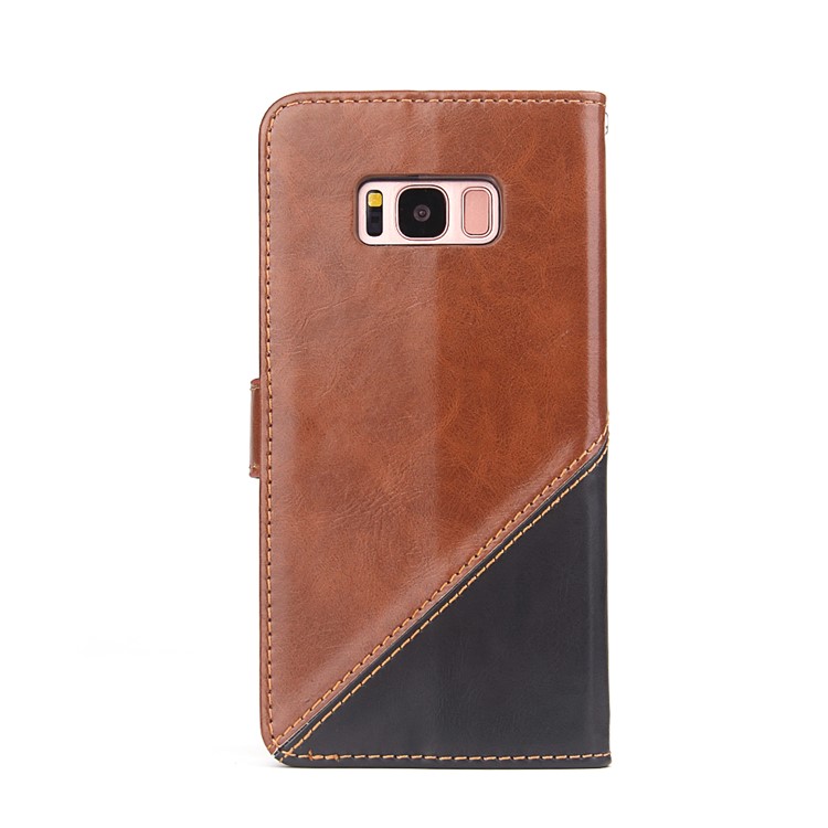 MOLAN CANO Splicing Contrast Color Leather Wallet Stand Mobile Phone Case for Samsung Galaxy S8 G950 - Brown-2