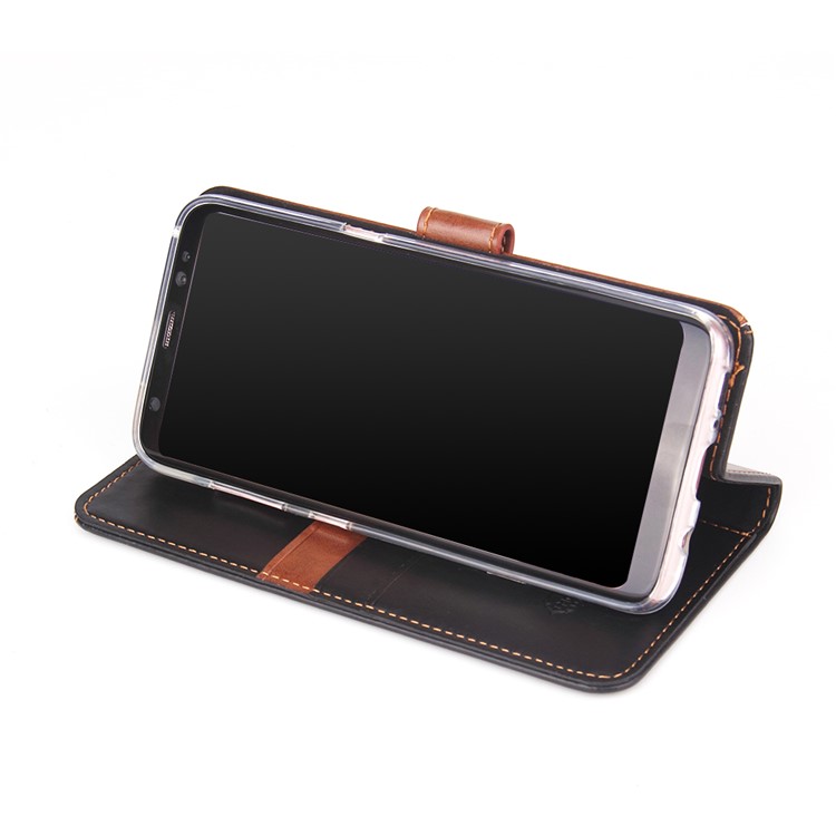 MOLAN CANO Splicing Contrast Color Leather Wallet Stand Mobile Phone Case for Samsung Galaxy S8 G950 - Brown-4