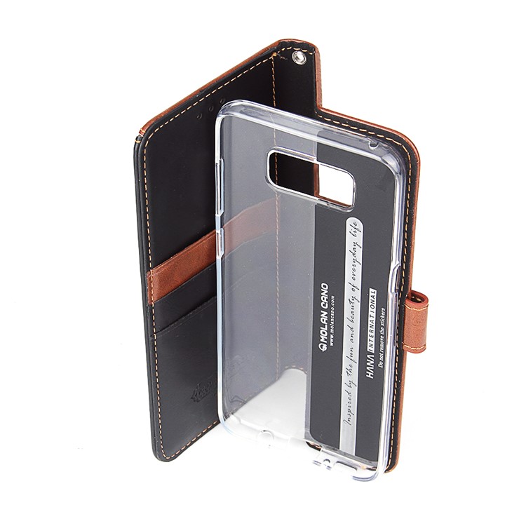 MOLAN CANO Splicing Contrast Color Leather Wallet Stand Mobile Phone Case for Samsung Galaxy S8 G950 - Brown-5