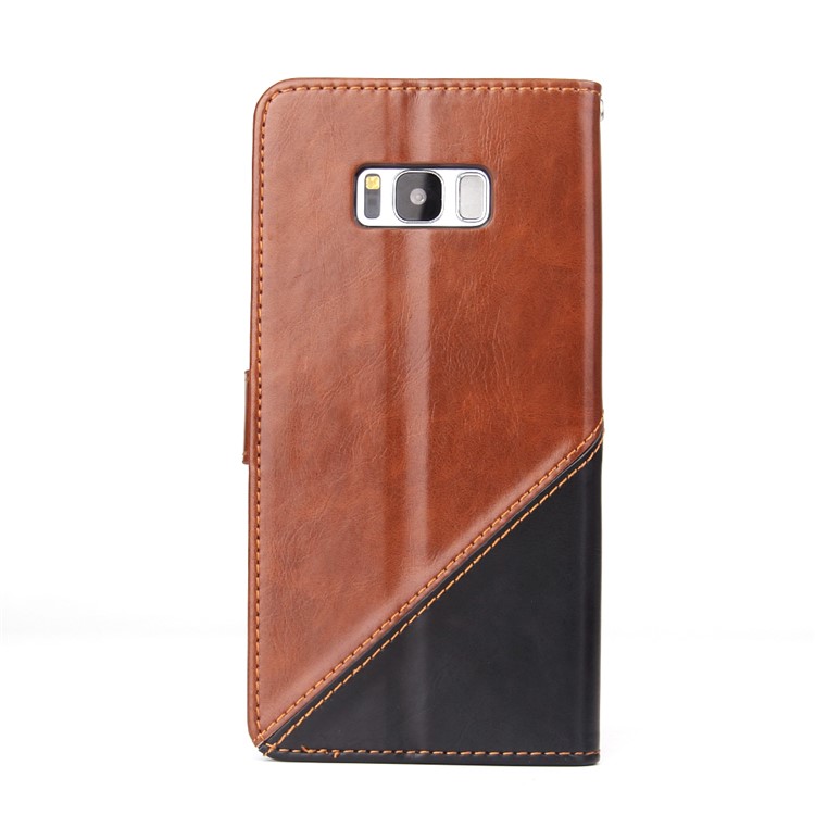 MOLAN CANO Splicing Bi-color Leather Wallet Stand Phone Case for Samsung Galaxy S8+ SM-G955 - Brown-2