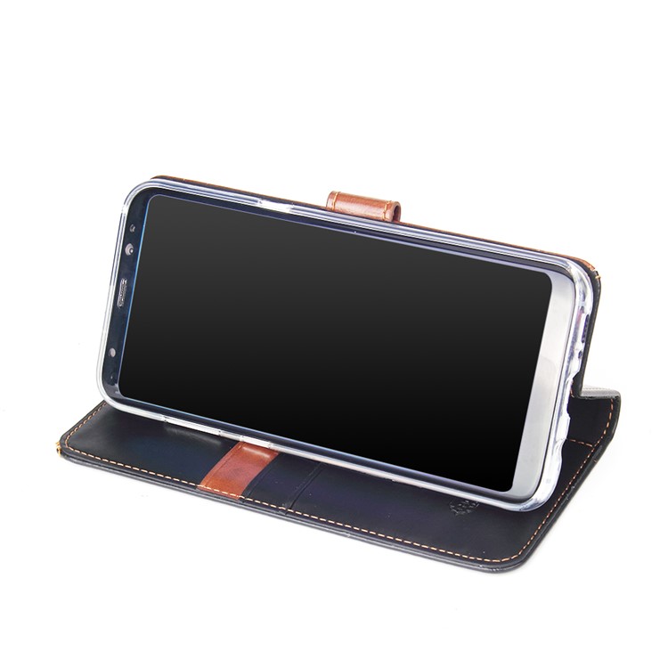MOLAN CANO Splicing Bi-color Leather Wallet Stand Phone Case for Samsung Galaxy S8+ SM-G955 - Brown-3