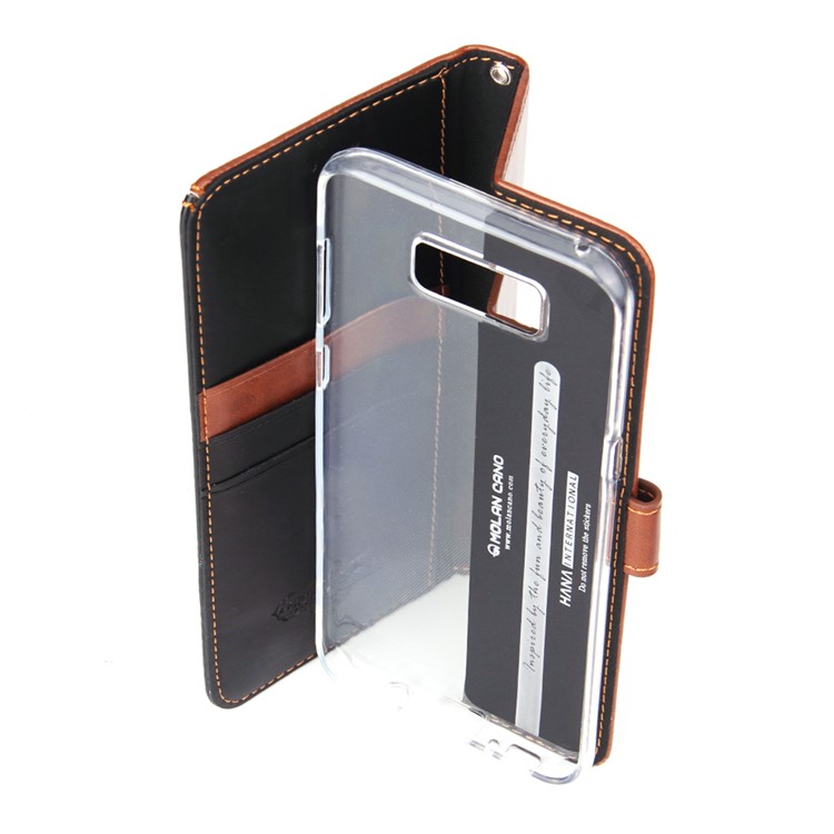 MOLAN CANO Splicing Bi-color Leather Wallet Stand Phone Case for Samsung Galaxy S8+ SM-G955 - Brown-5