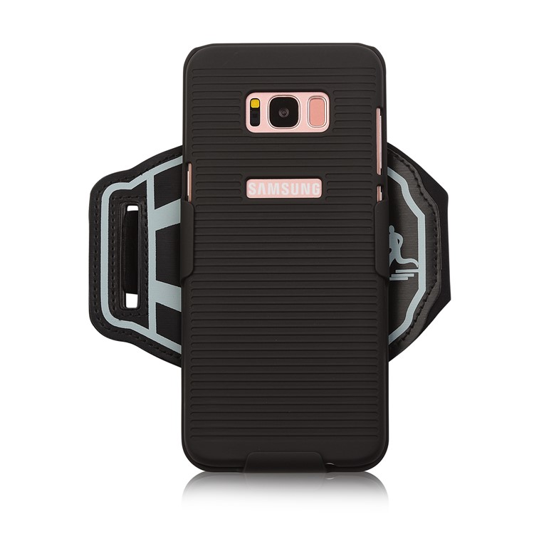 Sports Armband + PC Stripe Hard Cell Phone Case 2-In-1 Combo for Samsung Galaxy S8 G950-1