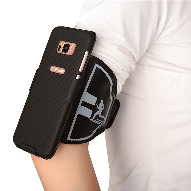 Sports Armband + PC Stripe Hard Cell Phone Case 2-In-1 Combo for Samsung Galaxy S8 G950-2