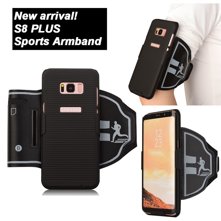 Sports Armband + PC Stripe Hard Cell Phone Case 2-In-1 with Slot for Samsung Galaxy S8 G950-1