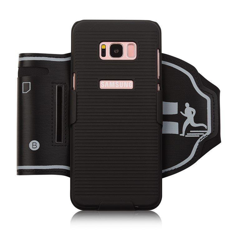 Sports Armband + PC Stripe Hard Cell Phone Case 2-In-1 with Slot for Samsung Galaxy S8 Plus G955-2
