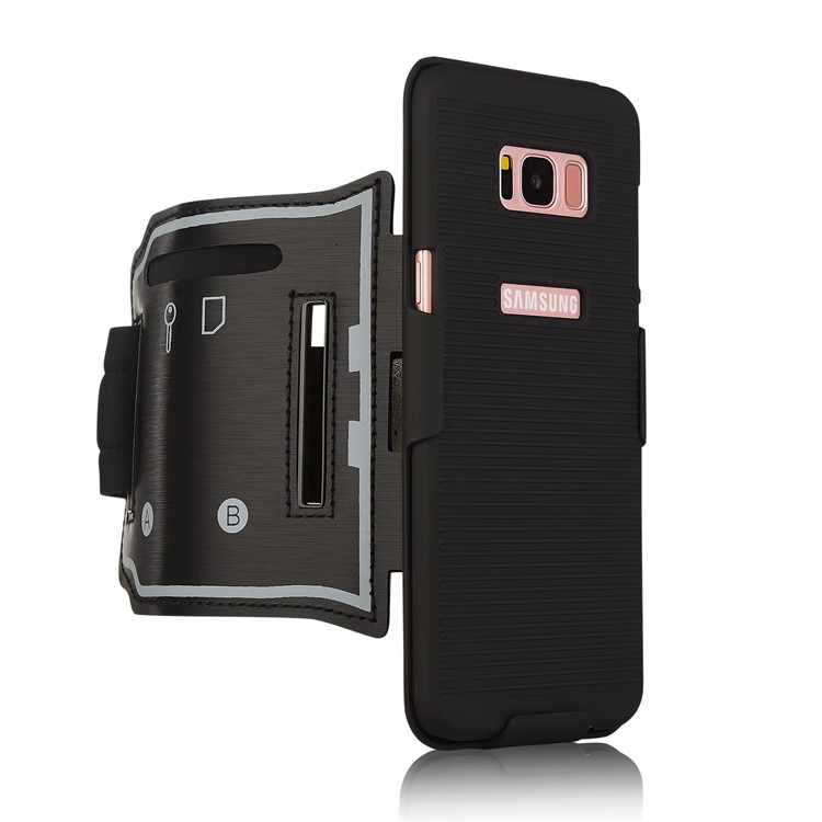 Sports Armband + PC Stripe Hard Cell Phone Case 2-In-1 with Slot for Samsung Galaxy S8 Plus G955-3