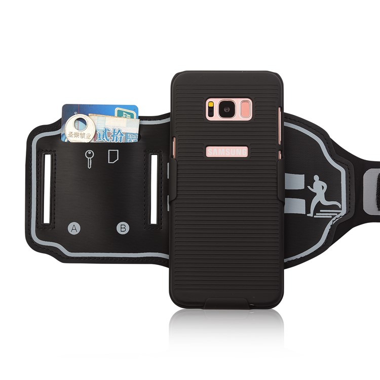 Sports Armband + PC Stripe Hard Cell Phone Case 2-In-1 with Slot for Samsung Galaxy S8 Plus G955-5
