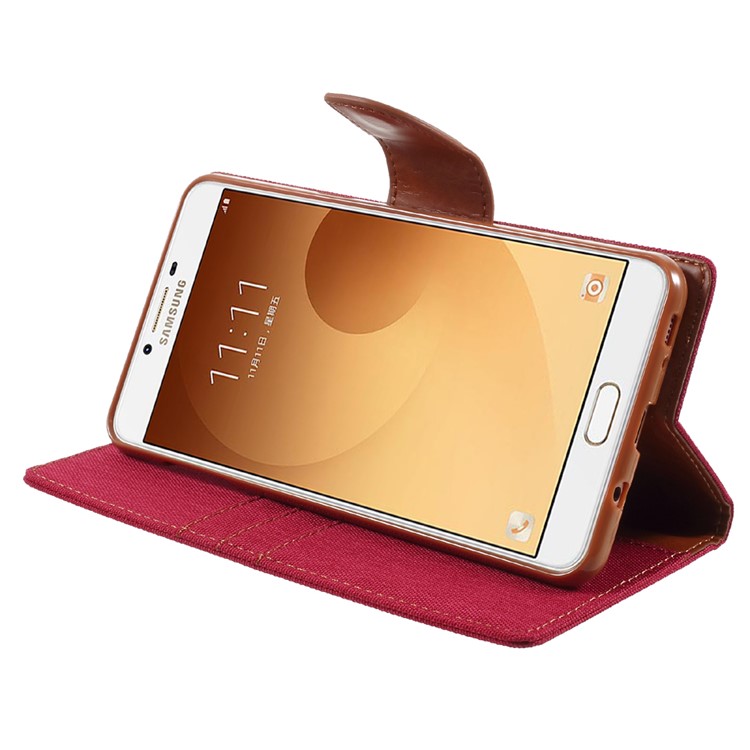 MERCURY GOOSPERY Canvas Leather Mobile Cover for Samsung Galaxy C9 Pro - Red-4