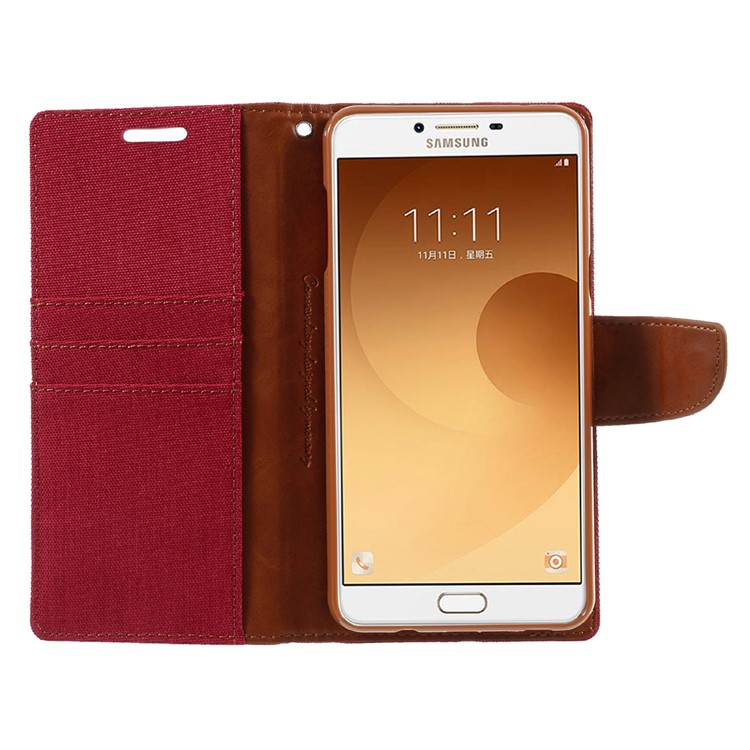 MERCURY GOOSPERY Canvas Leather Mobile Cover for Samsung Galaxy C9 Pro - Red-6