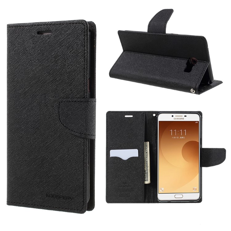 MERCURY GOOSPERY PU Leather Wallet Phone Cover for Samsung Galaxy C9 Pro - Black-1
