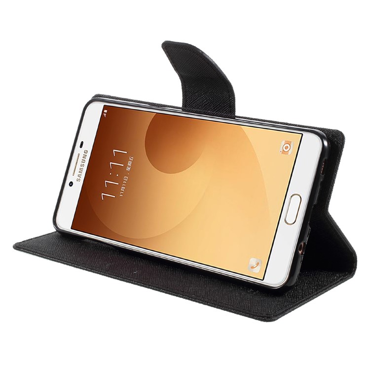 MERCURY GOOSPERY PU Leather Wallet Phone Cover for Samsung Galaxy C9 Pro - Black-4