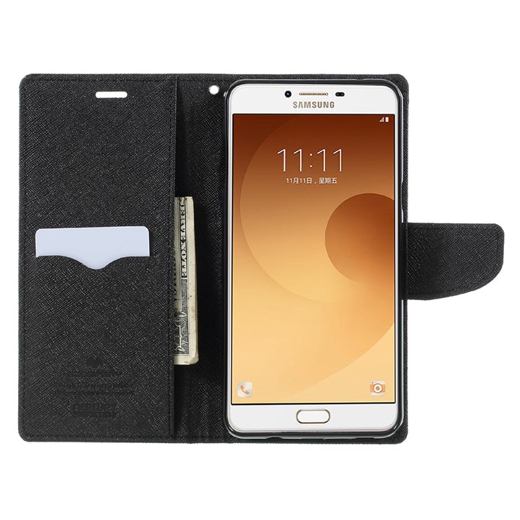 MERCURY GOOSPERY PU Leather Wallet Phone Cover for Samsung Galaxy C9 Pro - Black-6