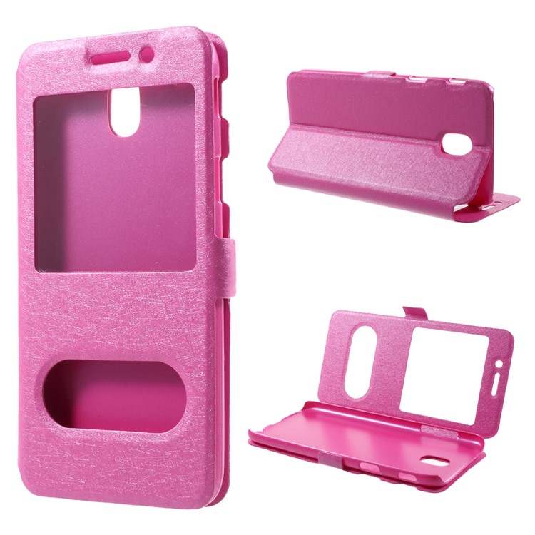 Silk Texture Double Window Stand Leather Mobile Cover for Samsung Galaxy J5 (2017) EU Version - Rose-1