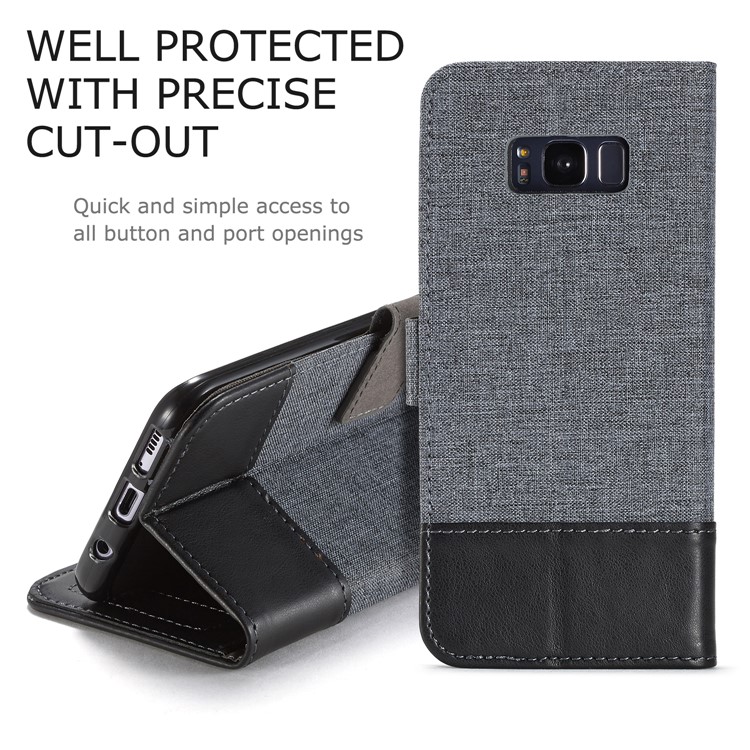 MUXMA Leather Canvas Splicing Stand Mobile Phone Casing for Samsung Galaxy S8 G950 - Black-1